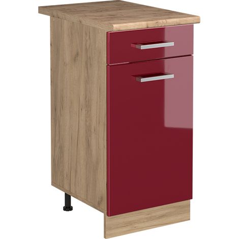 Küchenunterschrank R-Line, Rot Hochglanz/Goldkraft Eiche, 40 cm Arbeitsplatte Goldkraft Eiche, Vicco (1/5)