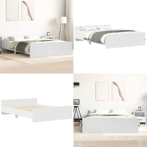 Bettgestell mit Kopf- und Fußteil Weiß 150x200 cm - Holzbettfassungen - Massivholzbette - Weißes Bettgestell - Lattenrost Bett - Einzelbett - Home & Living