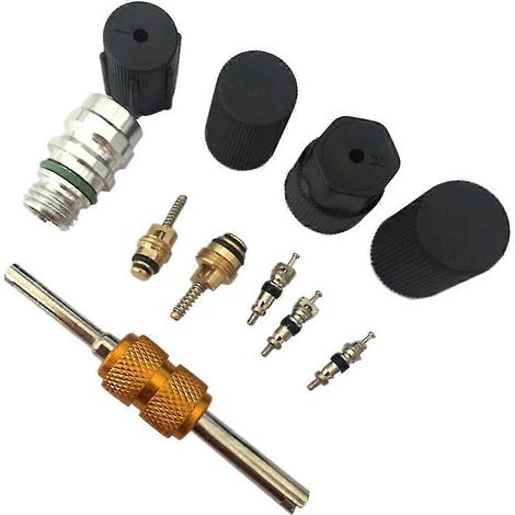 11 pièces Bouchon anti-poussière universel pour port de service de vanne de climatisation R134A Outil d'extraction et d'installation du noyau de vanne (1/5)