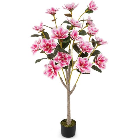COSTWAY Albero di Magnolia Artificiale 130 cm, Pianta Finta con Foglie in PEVA, Tronchi Multi-ramo, Muschio Realistico, Pianta Finta in Vaso da Interno per Ristorante, Salotto e Ufficio (1/5)