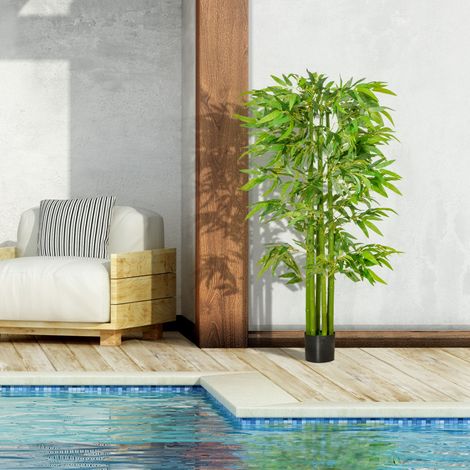 Bambou artificiel géant HOMCOM 160 cm, plante imitation en pot, fausse tige réaliste déco moderne pour salon chambre bureau jardin, cadeau (1/4)