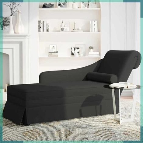 4009787 Fauteuil long avec traversin et accoudoir droit noir velours (1/5)