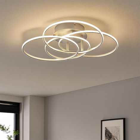 LED Designleuchte Ringe beweglich Deckenleuchte silber Wohnzimmerlampe, Alu, 55W 4650Lm neutralweiß, DxH 51,5x11,4 cm (1/5)