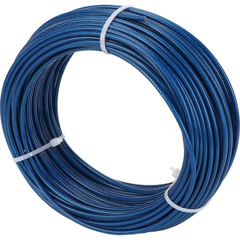 Kit de tendeur à tendeur en fil d'acier bleu gainé de plastique de 30 m (100 pi) et de treillis en fil de 3 mm pour étendoir à linge extérieur ou clôture à plantes. (1/5)
