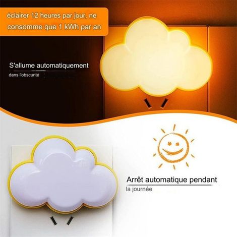 LED veilleuse bébé enfant prise capteur de lumière blanc chaud 3D nuages lampe chambre enfant chambre bébé escalier décor (1/2)