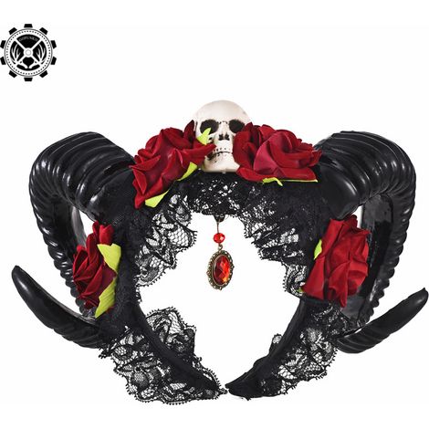 Halloween, Weihnachten, Widderhorn-Rosen-Haarreif, Hexe, Ostern, Fotoshooting im dunklen Stil, Widderhorn-Haarreif, Haaraccessoire für Bühnenauftritte (1/5)