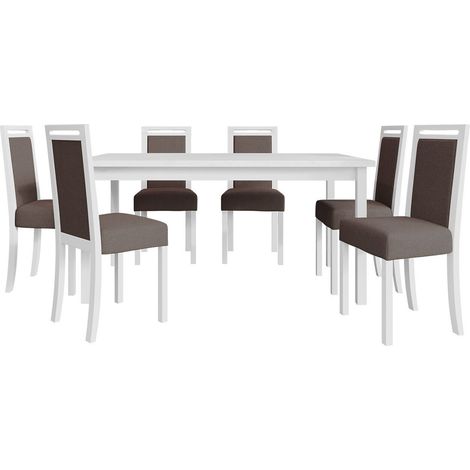 Conjunto de comedor Victorville 308, Blanco, 76x92x160cm, Diámetro: 0, Número de asientos: 6, Estilo: Contemporary