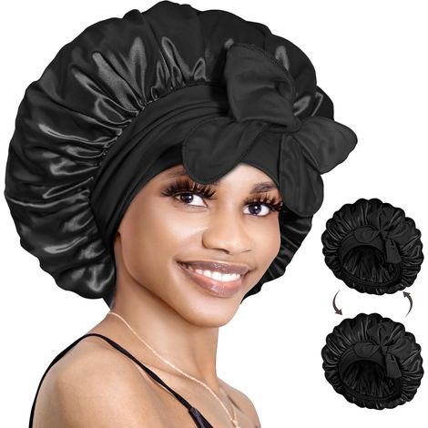 Satin-Haarhaube für die Nacht – 1 Stück – Wendbar, doppellagig – Verstellbares Gummiband – Zum Schlafen und zur Haarpflege – Einheitsgröße (1/5)