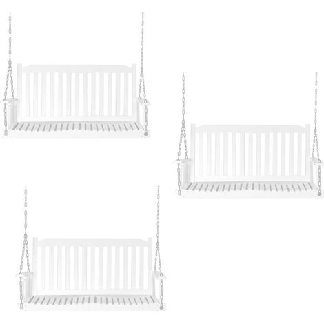 3er-Set gartenschaukel Schaukelbank für 2 Personen aus Massivholz, ideal für Patio & Terrasse, Weiß, 117x69x60cm