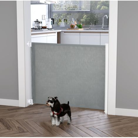 Barrière de sécurité rétractable pour escalier en métal gris, pour enfants et animaux, largeur 115 cm, compacte et facile à utiliser d’une main  CHICFURN (1/5)