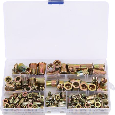 Lot de 165 inserts à riveter en alliage de zinc M3 M4 M5 M6 M8 M10, écrous à sertir portables, accessoires de fixation en boîte (1/5)