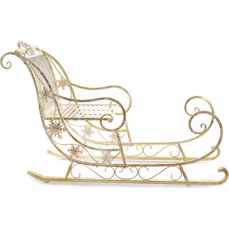 Slitta di Babbo Natale gigante in metallo bianco anticato decorazione per vetrine e negozi
