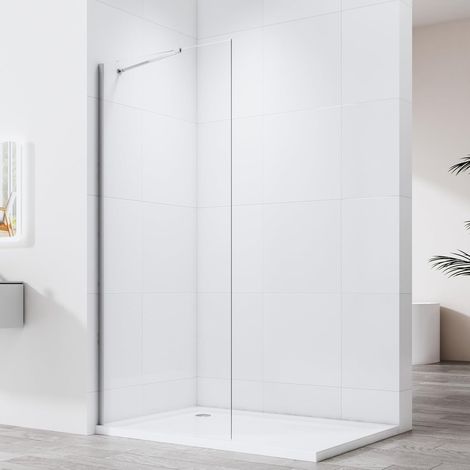 Walk in Duschwand 75x195 cm Chrom, Walk-In Dusche Duschtrennwand Glas, 6 mm Sicherheitsglas beidseitig leicht zu reinigen (1/4)