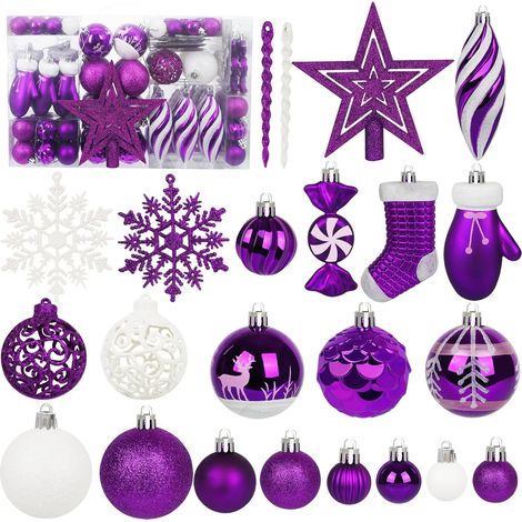 135 pièces Boule de Noël Ornements Ensemble, Boule de Noël pré - attaché en Plastique incassable Arbre de Noël Pendentif Ornements Fête de Noël décoration de Vacances (Violet) (1/5)