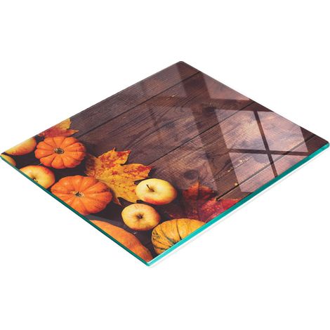Tabla de cocina de vidrio duradera y elegante con estampado de calabazas y manzanas, 60x52 cm. (1/5)