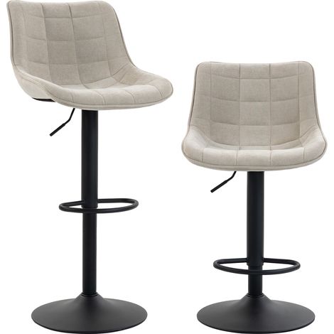 Ensemble de 2 tabourets de bar pivotants et réglables avec base et dossier en métal. blanc crème (1/5)