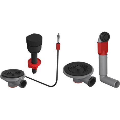 Franke schwarzes Ventilset mit Drehknopf und rundem Überlauf für 1,5 & 2 Becken