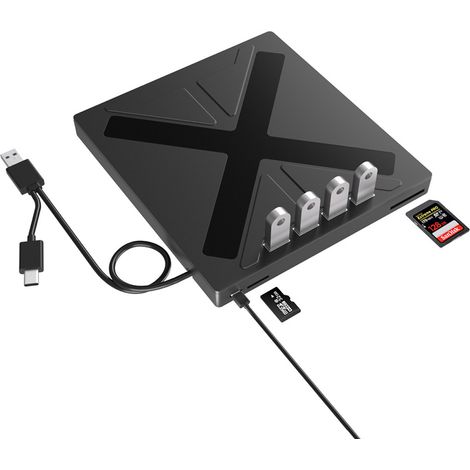 Lecteur optique externe multifonction 7 en 1 pour ordinateur portable, TF + SD + USB 3.0, enregistrement DVD universel tout-en-un