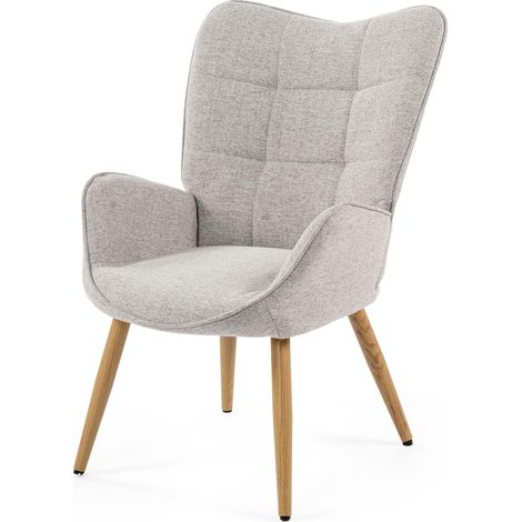 Meuble Cosy Fauteuil de Salon Chambre Scandinave Chaise Coiffeuse avec Accoudoirs et Assise Épais Pieds en Métal Effet Bois Rembourré en Tissu Gris (1/5)