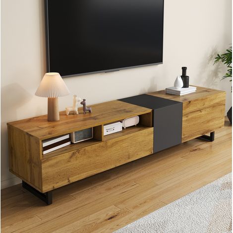 Mueble TV 170 x 42 x 36,5 cm con 3 puertas y 2 nichos, madera y gris oscuro DESVIAE (1/5)