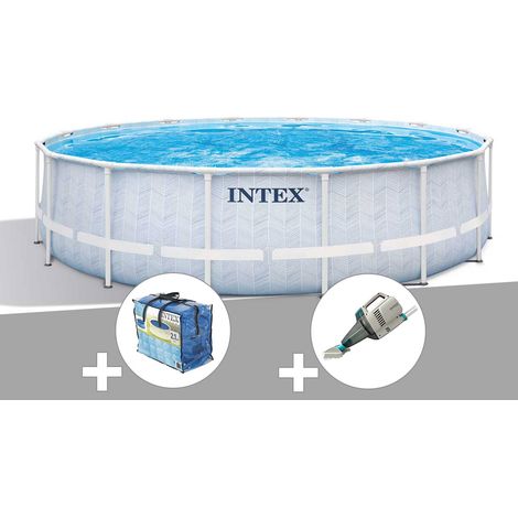Intex – Piscine tubulaire ronde 4,88 m – Hauteur 1,22 m – Volume 19,2 m³ – Liner triple épaisseur – Bâche à bulles incluse (1/3)