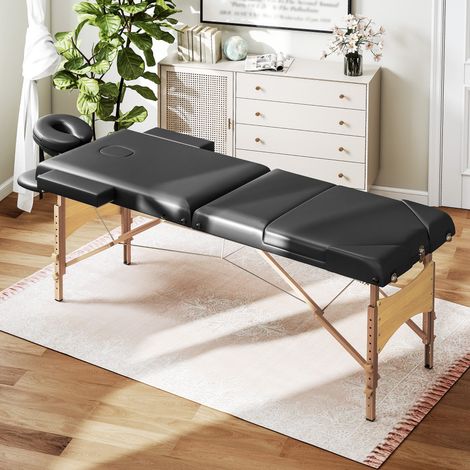Camilla Masaje Plegable de Madera de 3 Zonas con Altura Ajustable Reposacabezas Reposabrazos 215x60x64-89 cm Negro (1/5)
