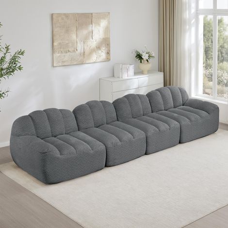 Canapé modulable 4 places, forme coquillage, sans armature, en mousse haute densité 32D, assise profonde, idéal pour le salon, tissu doux, gris