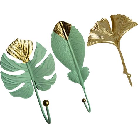 Lot de 3 patères décoratives en forme de feuille fabriquées