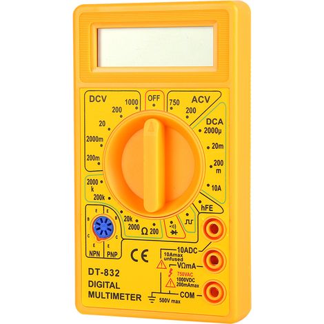 Multimètre numérique de poche DT-832, testeur de tension, courant et résistance AC/DC avec buzzer (jaune) (1/5)