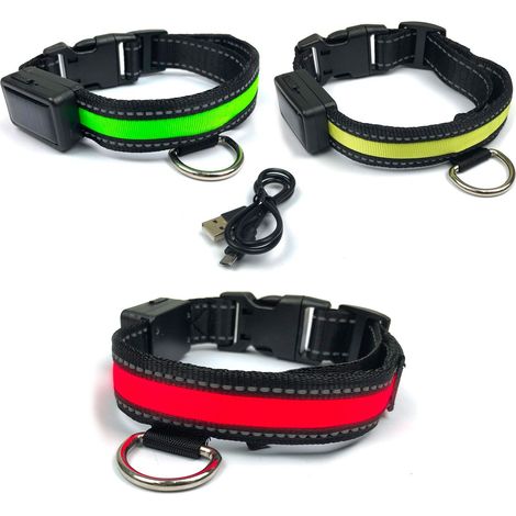 FUBUCA Collar luz LED ajustable para perros con carga solar y usb 3 tamaños Color: Amarillo - Talla: L (1/5)