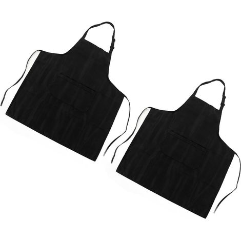 Wasserdichte Küchenschürze, verstellbarer Kragen, atmungsaktiv und weich, mit Tasche, zum Grillen und Backen (2er-Set), schwarz (1/5)