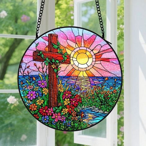 Suspension en vitrail, attrape-soleil unique minimaliste, décoration maison fenêtre, cadeau Anniversaire pour femme, homme, épouse, tante 12,5 cm (1/5)