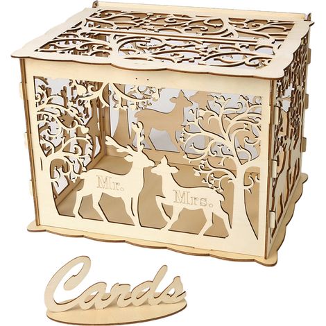 Boîte à cartes de mariage en bois rustique DIY, coffret à faire soi-même pour mariage, baptême, anniversaire, cadeau de fête (1/5)