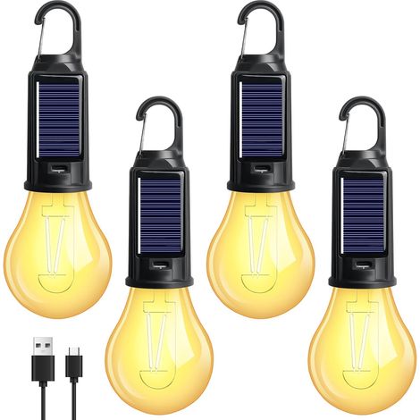 Lot de 4 lampes de camping : lampe de camping rechargeable, luminosité réglable 3 modes d'éclairage, lampe de camping étanche