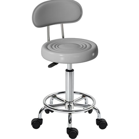 Taburete con ruedas giratorio y regulable con respaldo, tapizado en polipiel, gris DESVIAE (1/5)