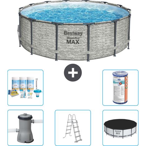 Piscine Bestway ronde Steel Pro MAX - Impression pierre - 427 x 122 cm - Comprend des Accessoires CB29 (1/3)