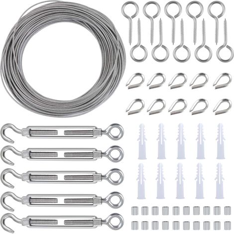 Kit de Clôture de jardin en acier inoxydable résistant avec revêtement en PVC 30 m, vis à œil tire-fond, tendeur de fil et crochet-Fei Yu (1/5)