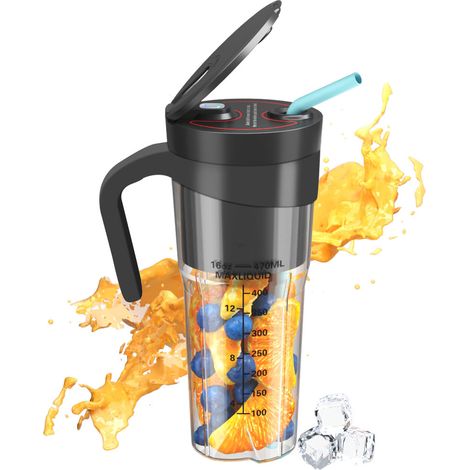 (Noir) Extracteur de jus, adapté aux voyages en plein air, rechargeable, double lame, multifonctionnel. (1/4)