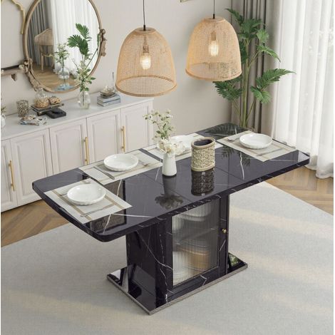 Table à manger extensible 120-160x80x76 cm en MDF noir, rangement pour salle à manger – MEUBLIV (1/5)