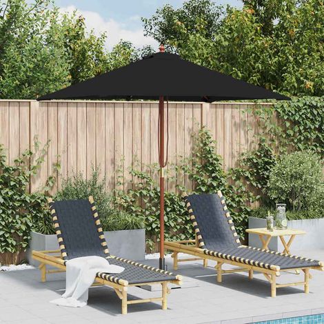 Parasol de jardin anti-UV avec mât en bois et bambou toile noire 150 x 200 cm - PANGIVO (1/5)