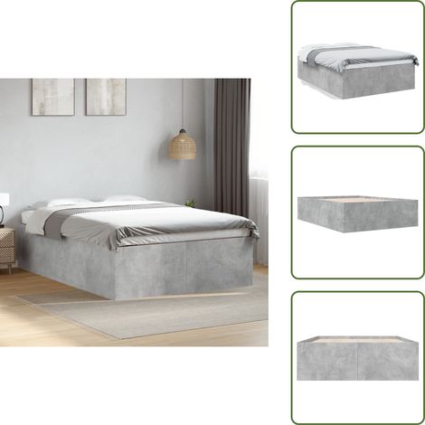 The Living Store Bettgestell Betongrau 135x190 cm Holzwerkstoff - Beton Grau - Bettgestell - Holzwerkstoff - Lattenrost - Schlafzimmermöbel (1/5)