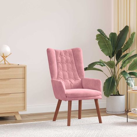 Fauteuil rose en velours avec accoudoirs rembourrés 63 x 67 x 94 cm - PANGIVO (1/5)