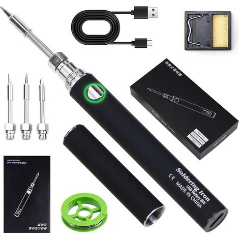 Soldador USB portátil de 5 V con batería externa recargable, reparación de códigos en caliente y pegatinas de plástico (cubierta negra para soldador eléctrico USB).
