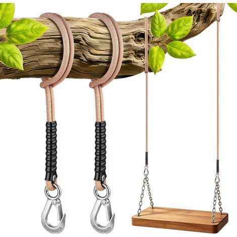 Corde de suspension de 60 cm en polyester avec crochets, antirouille, idéale pour les hamacs de jardin et les chaises suspendues, diamètre 10 mm, couleur naturelle - lot de 2 (1/5)