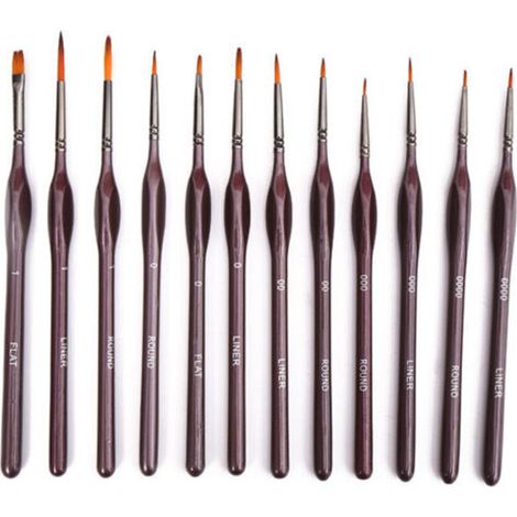 12 Pcs Pinceaux Fins Pinceaux Peinture Professionnels Pinceaux Miniatures pour Acrylique Huile (1/5)