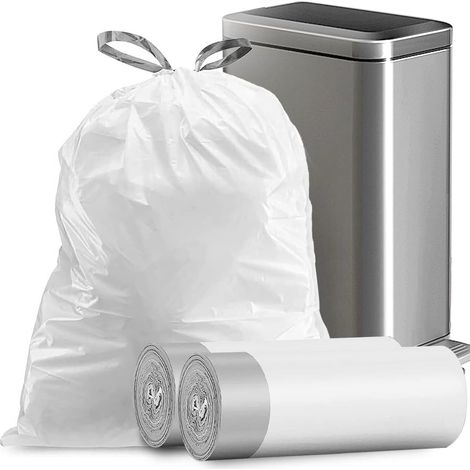 Sacs poubelle de 8 gallons avec cordon de serrage, sac à ordures de cuisine de taille moyenne solide, doublures de poubelle blanches, 22 x 23, (34 unités) (1/5)