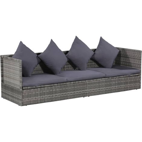 Lit de jardin Gris 200x60 Résine tressée (1/5)