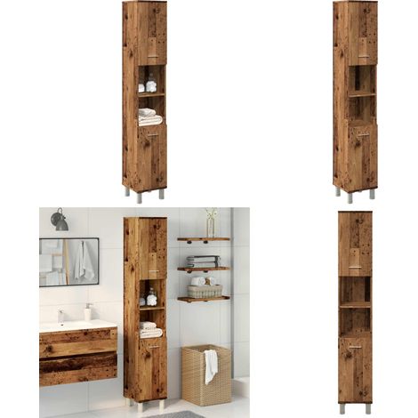 Armario de baño madera contrachapada envejecida 30x30x179 cm - Armario de baño madera - Armario de baño envejecido