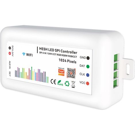 Centralina Controller SPI WS2815 5 In 1 WIFI, RF 2.4G TUYA, Smart Life, Max 15A Tot. (6A/CH) DC5-24V 360W, per Striscia Led Magic Colore Mono Colore, CCT, RGB, RGBW, RGBCCT (1/3)
