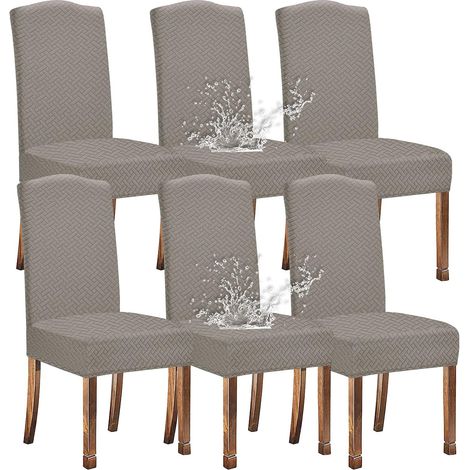 Extensible Etanche Jacquard Salle à Manger Chaise Couvre Décor à La Maison, Housses De Chaise pour Salle à Manger Chaises Restaurant Hôtel Cérémonie(Taupe,6 Pièces) (1/5)